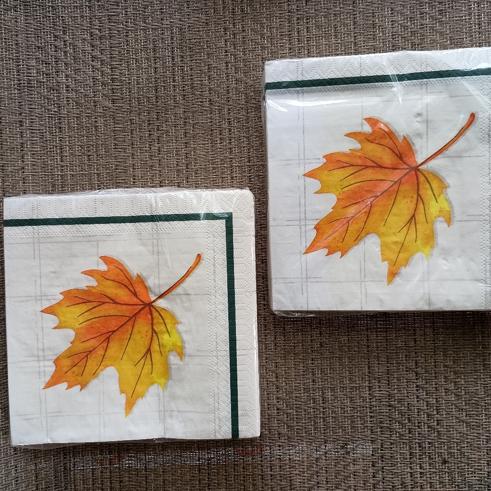 Two packs of Autumn leaves 12.9x12.9 lunch napkins 36 count two ply.